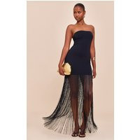 Black Soft Touch Bandeau Fringe Maxi Dress | PrettyLittleThing UK