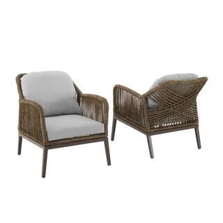 CROSLEY FURNITURE Haven Light Brown Wicker Outdoor Lounge Chair with Light Gray Cushions (2-Pack)... | The Home Depot