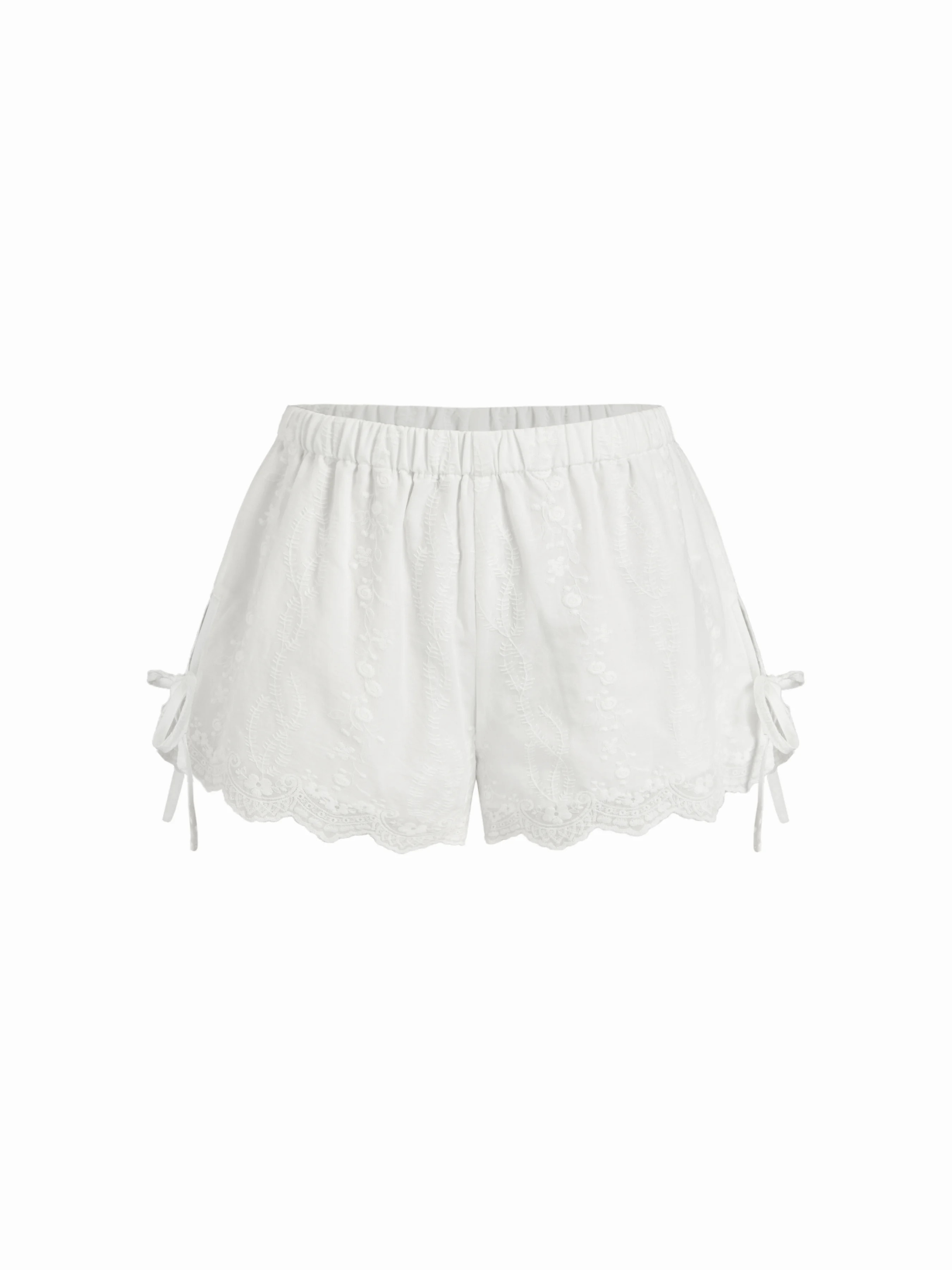 Cotton Low Rise Embroidery Tie Side Split Pointed Hem Oversized Shorts | Cider