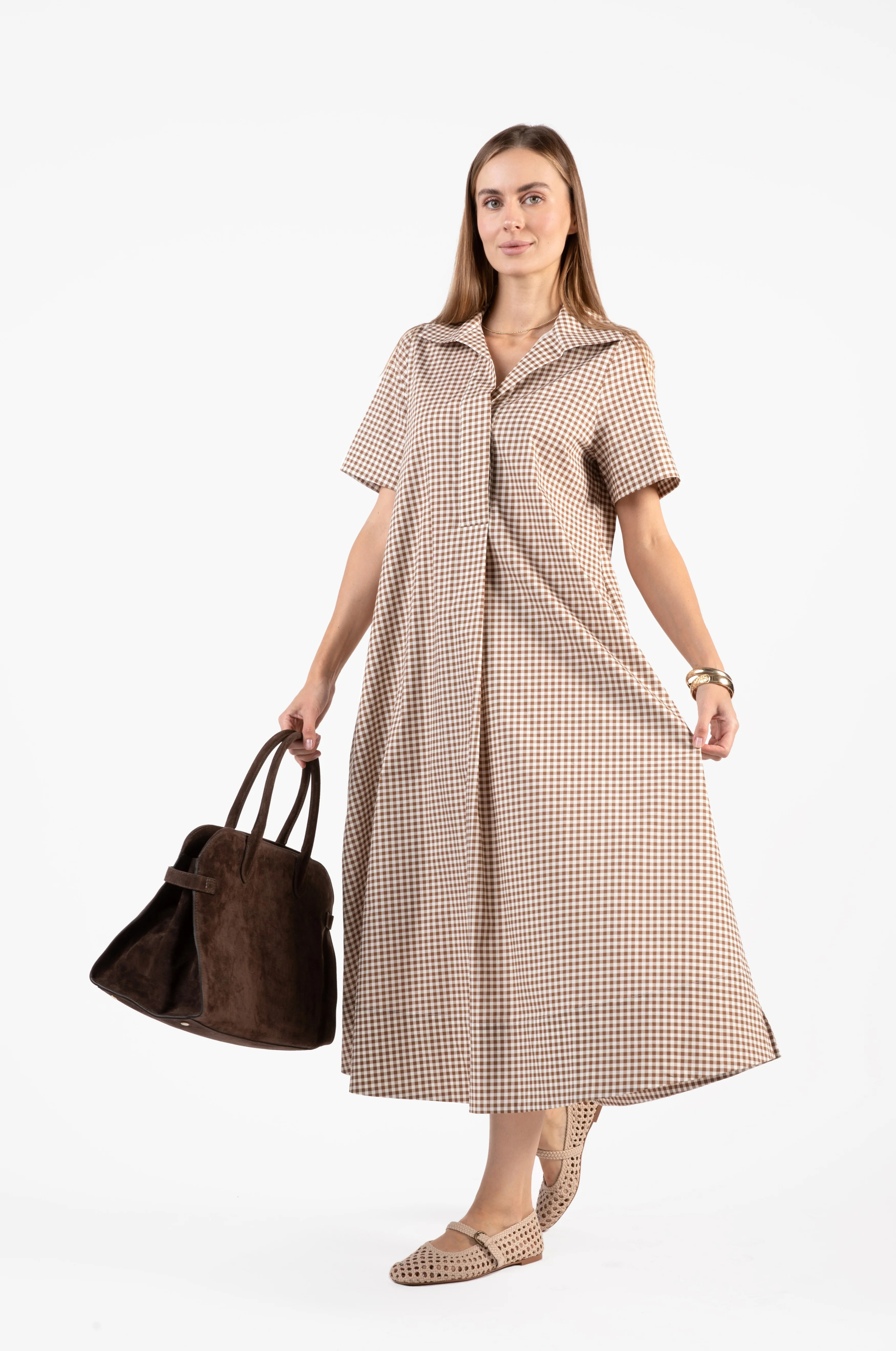 Weekender Caftan Dress - Gingham Tudor Brown | Quiet Culture