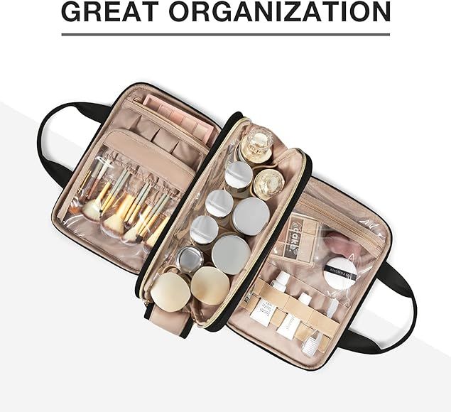 Travel Toiletry Bag, Bagsmart Large Makeup Cosmetic Bag Water-resistant Travel Organizer for Full Si | Amazon (US)