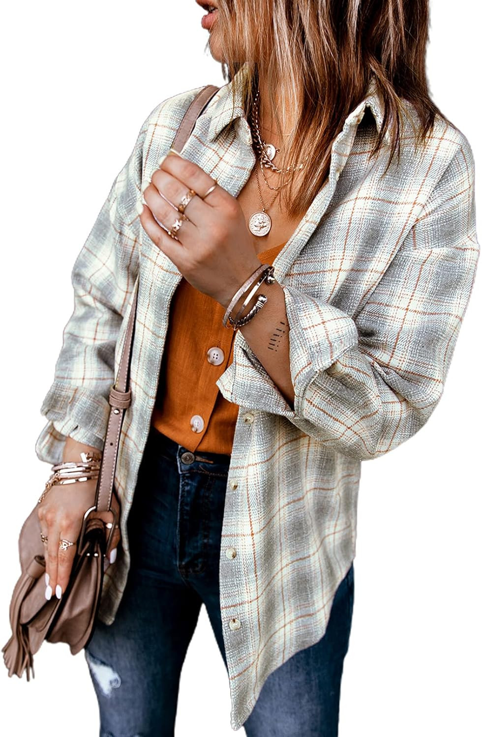 PRETTYGARDEN Women's Plaid Shirts Long Sleeve Lapel Button Down Cardigan Color Block Boyfriend Sh... | Amazon (US)