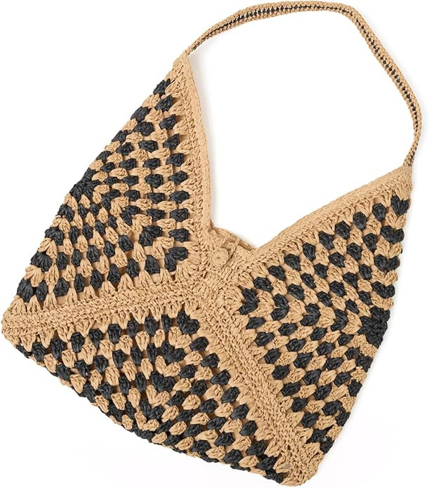 L*Space Coastline Beach Bag, Oversized Crochet Paper Raffia Tote with Lined Interior, Secure Butt... | Amazon (US)