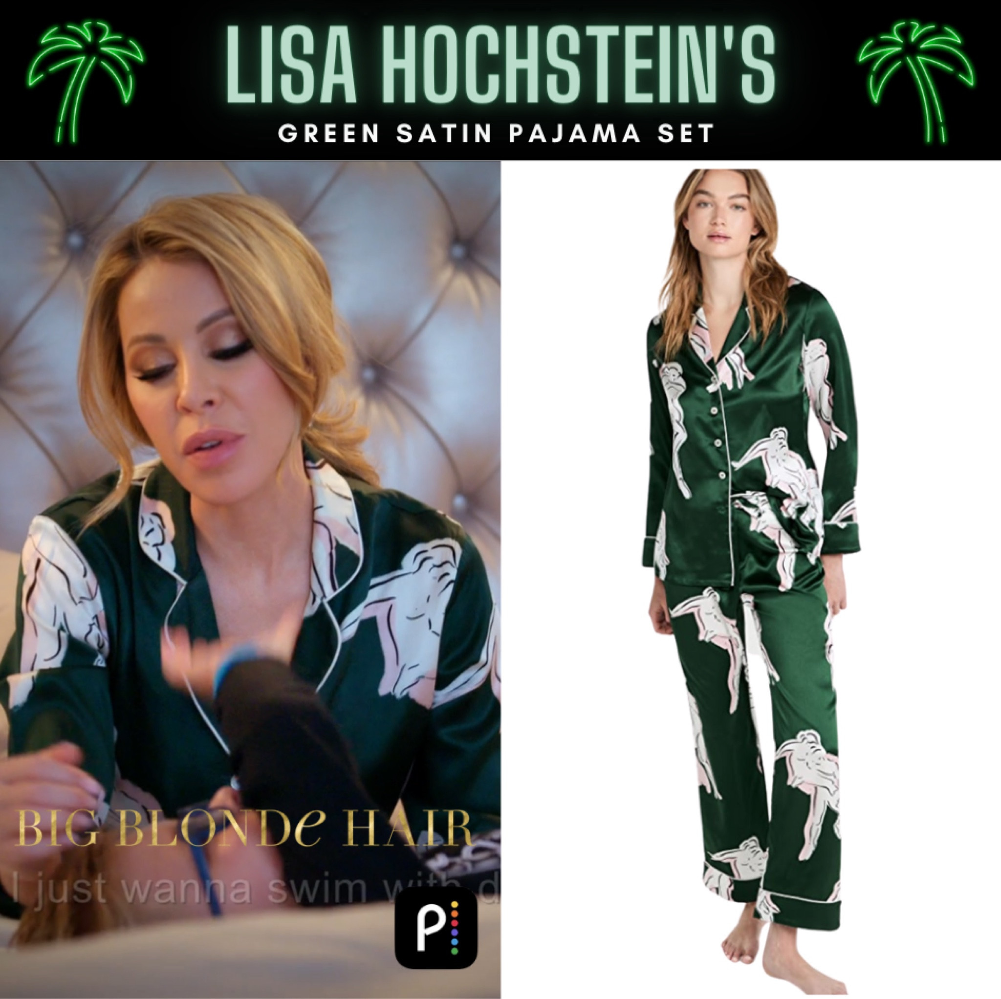 Pajama Jam // Get Details On Lisa Hochstein’s Green Satin Pajama Set With The Link In Our Bio #RHOM #LisaHochstein 