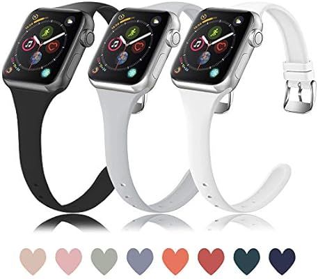 QRose Bands Compatible with Apple Watch 38mm 40mm 42mm 44mm, 3 Pack Thin Slim Narrow Replacement ... | Amazon (US)