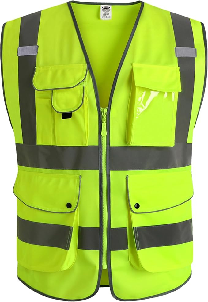 JKSafety 9 Pockets Class 2 High Visibility Zipper Front Safety Vest With Reflective Strips,Meets ... | Amazon (US)