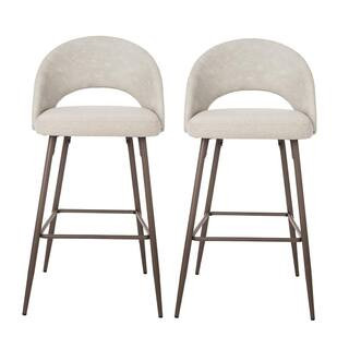 Pale Grey Fabic/Leatherette Bar Stool with Tapered Metal Legs (Set of 2) | The Home Depot