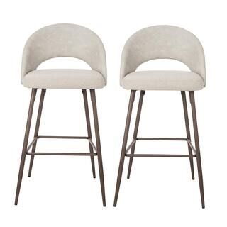 Pale Grey Fabic/Leatherette Bar Stool with Tapered Metal Legs (Set of 2) | The Home Depot