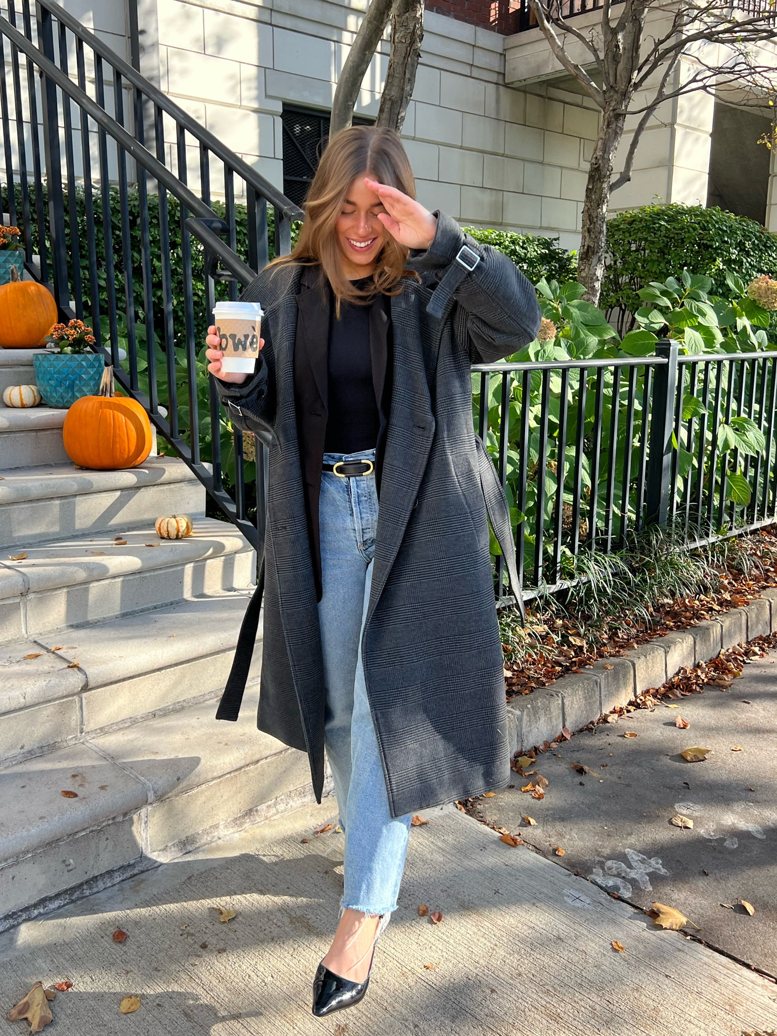 Can’t find the link to the coat!! Wearing size 25 in denim, S in bodysuit, US 4 in blazer 