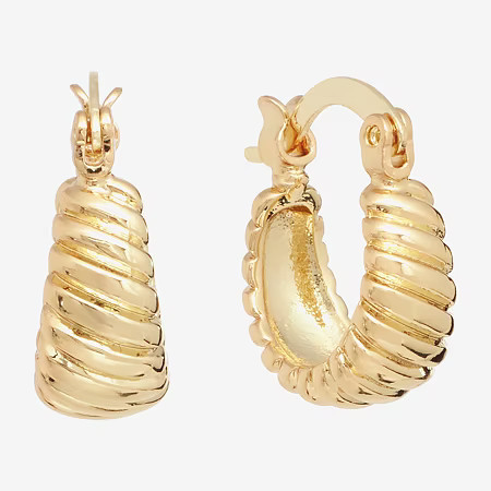 Silver Reflections Huggie Ribbed Womens 13mm Hoop Earrings, One Size, Gold | JCPenney