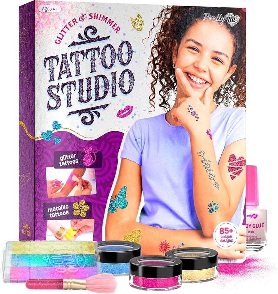 Pretty Me Glitter Tattoo Kit for Kids - Glitter & Metallic Fake Tattoos for Girls - Birthday Gift... | Amazon (US)