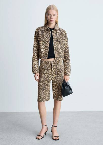 MANGO - Leopard-print denim jacket brown - L - Women | MANGO (US)
