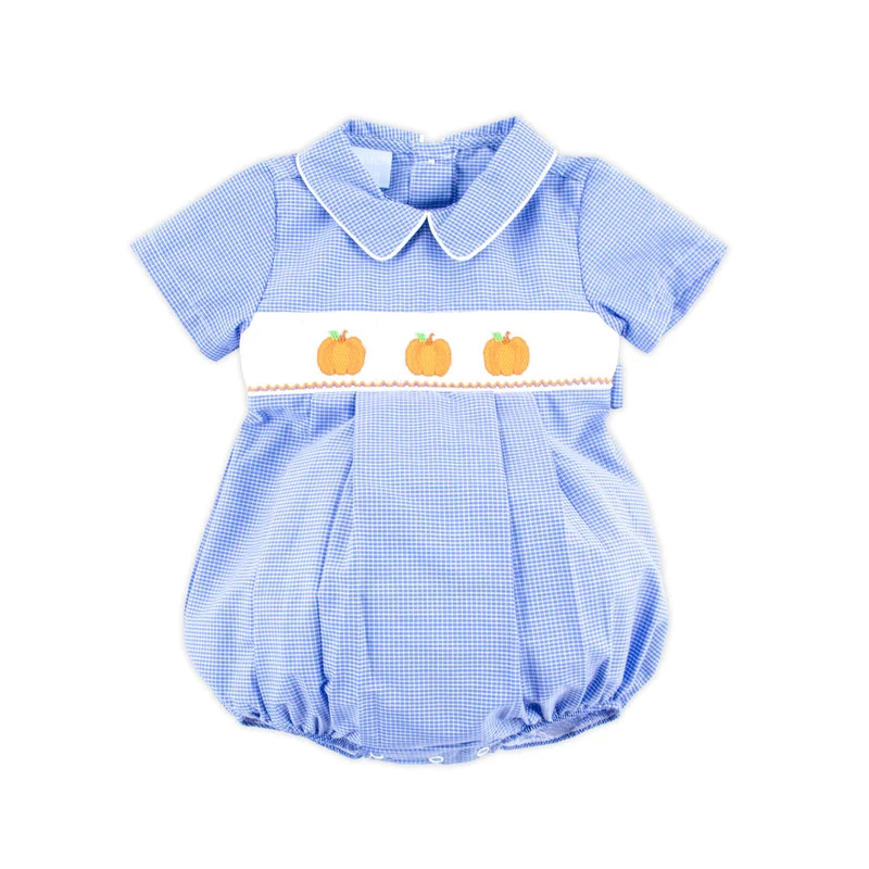 Cluster Pumpkin Smocked Royal Windowpane Collared Bubble | Classic Whimsy