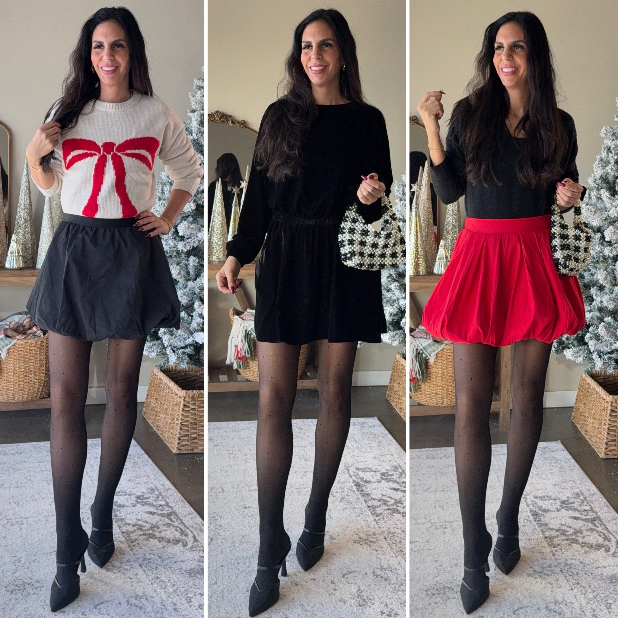 Target Holiday Looks for the holidays. 
Bubble skirt is a 10/10 and a small 
Dress is velvet and a small 
Bow top - medium 
Black sweater- small 

#LTKFindsUnder50 #LTKU #LTKHoliday

#LTKHoliday #LTKParties #LTKU