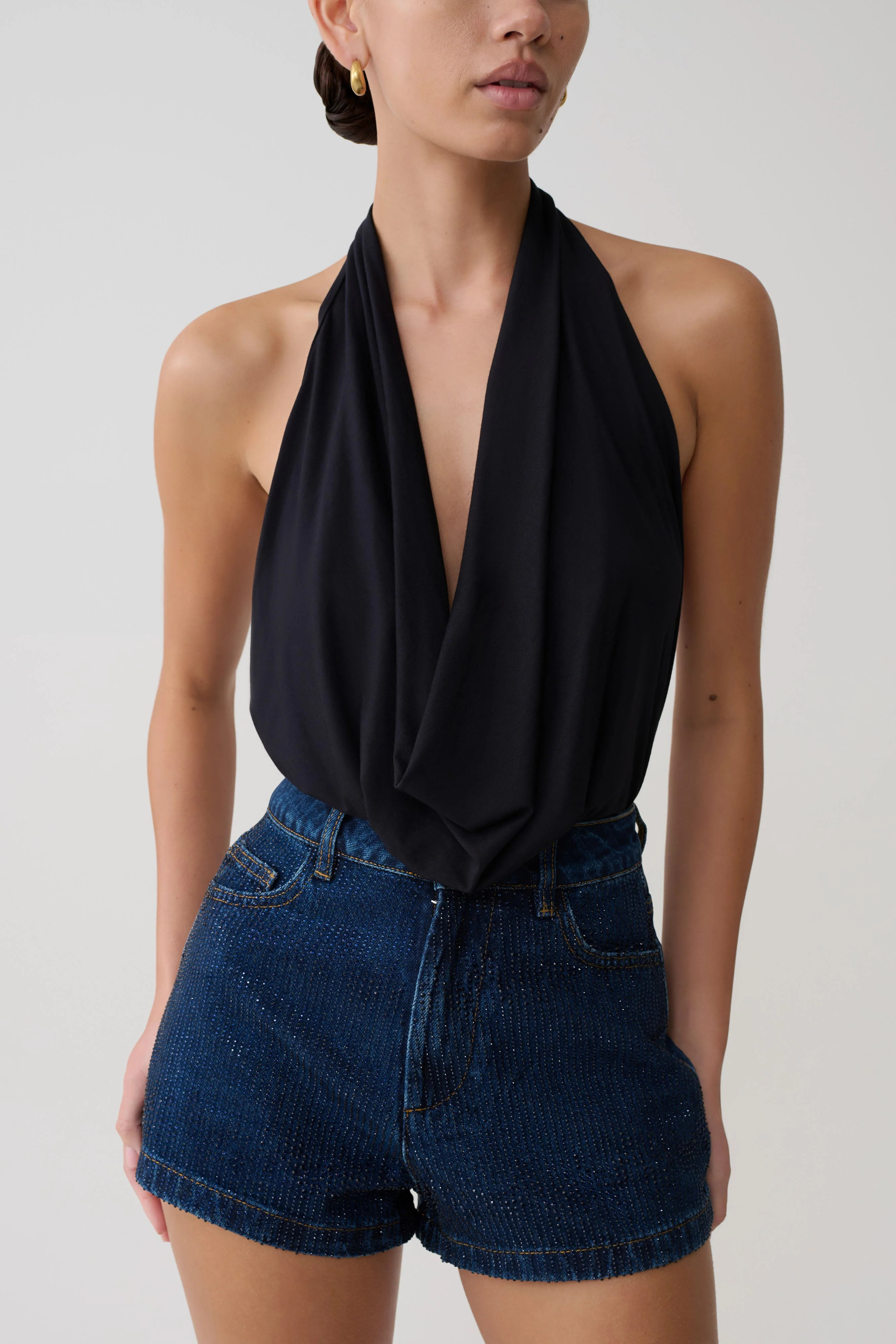 Cowl Front Modal Top - Black | MESHKI US