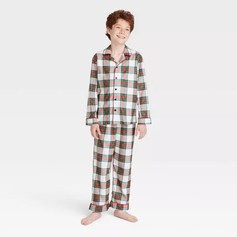 Kids' Holiday Tartan Plaid Matching Family Pajama Set - Wondershop™ Cream | Target