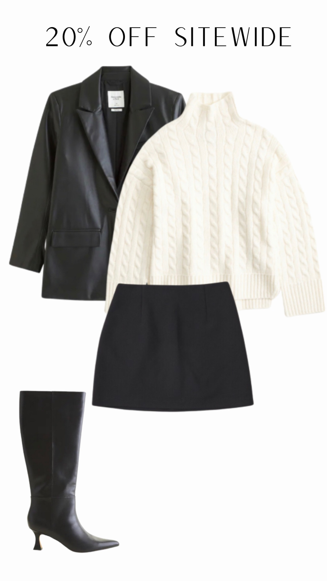 Fall basics, fall outfit, Abercrombie sale, Abercrombie & Fitch sale, black skirt, chunky sweater, woven sweater, cable sweater, oversized sweater, black leather jacket, black leather blazer, black boots, knee high boots 

#LTKsalealert #LTKstyletip #LTKSale