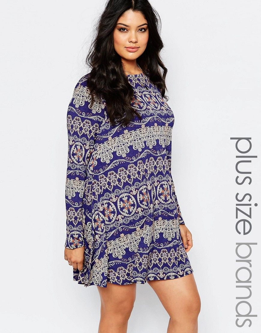 Boohoo Plus Printed Long Sleeve Swing Dress | ASOS UK