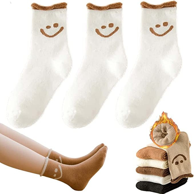 Smile Face Socks Womens, 3/6Pairs Lovely Smile Face Cotton Socks, Autumn Winter Thermal Ankle Soc... | Amazon (US)
