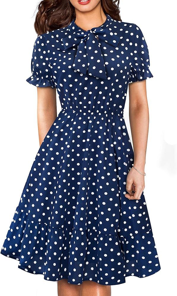 Women's Long Sleeve Casual Polka Dot Aline Swing Dress A130 | Amazon (US)