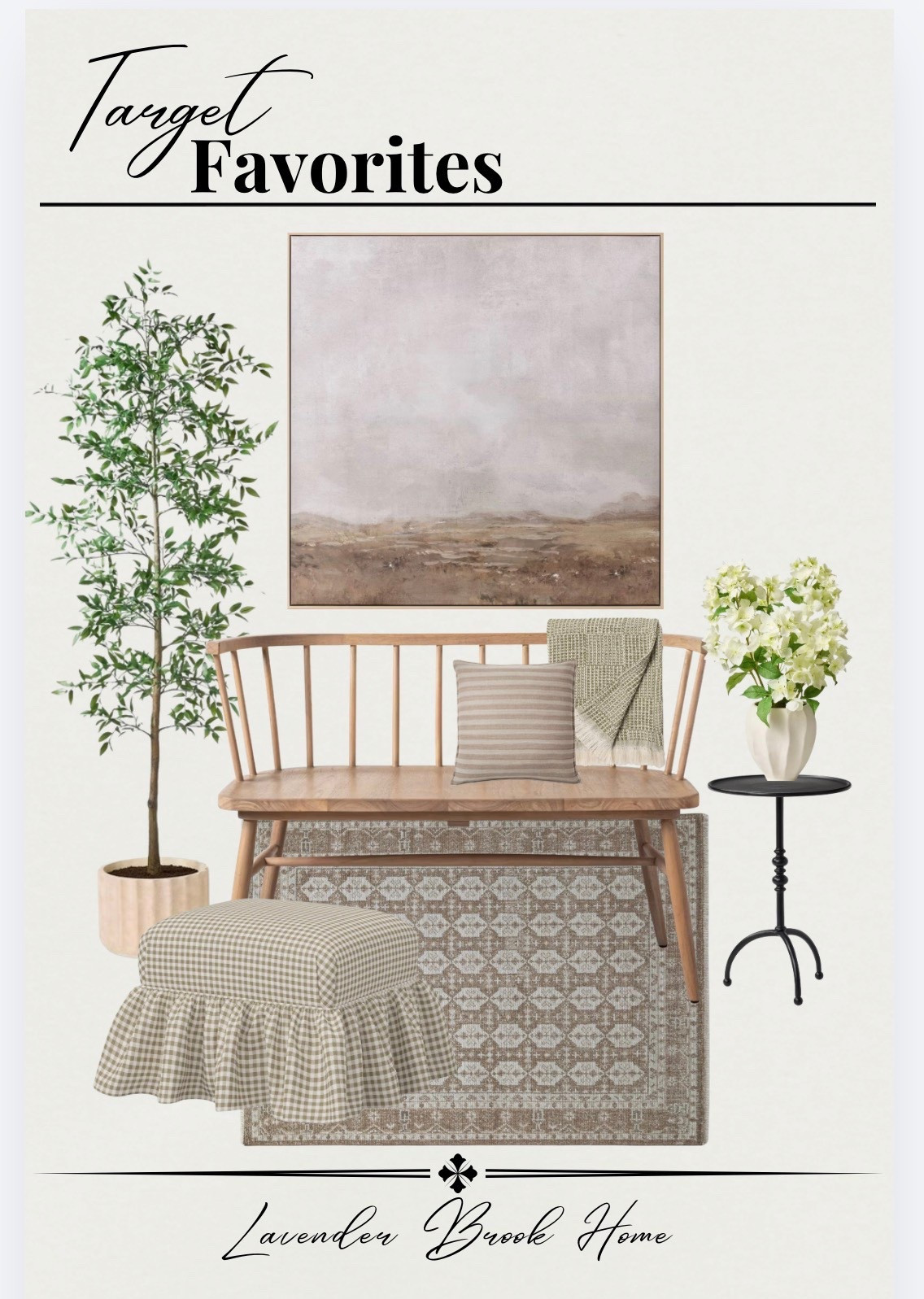 A light-filled spring entryway layered with soft neutrals and natural textures. Wood double doors with divided-light glass and a transom window, exposed beams, and a vintage-style neutral rug create warmth and character. A wood spindle bench styled with a throw and striped pillow, faux olive tree greenery, a pedestal side table with florals, and a gingham accent stool complete this calm inspired look.

#LTKSeasonal #LTKHome