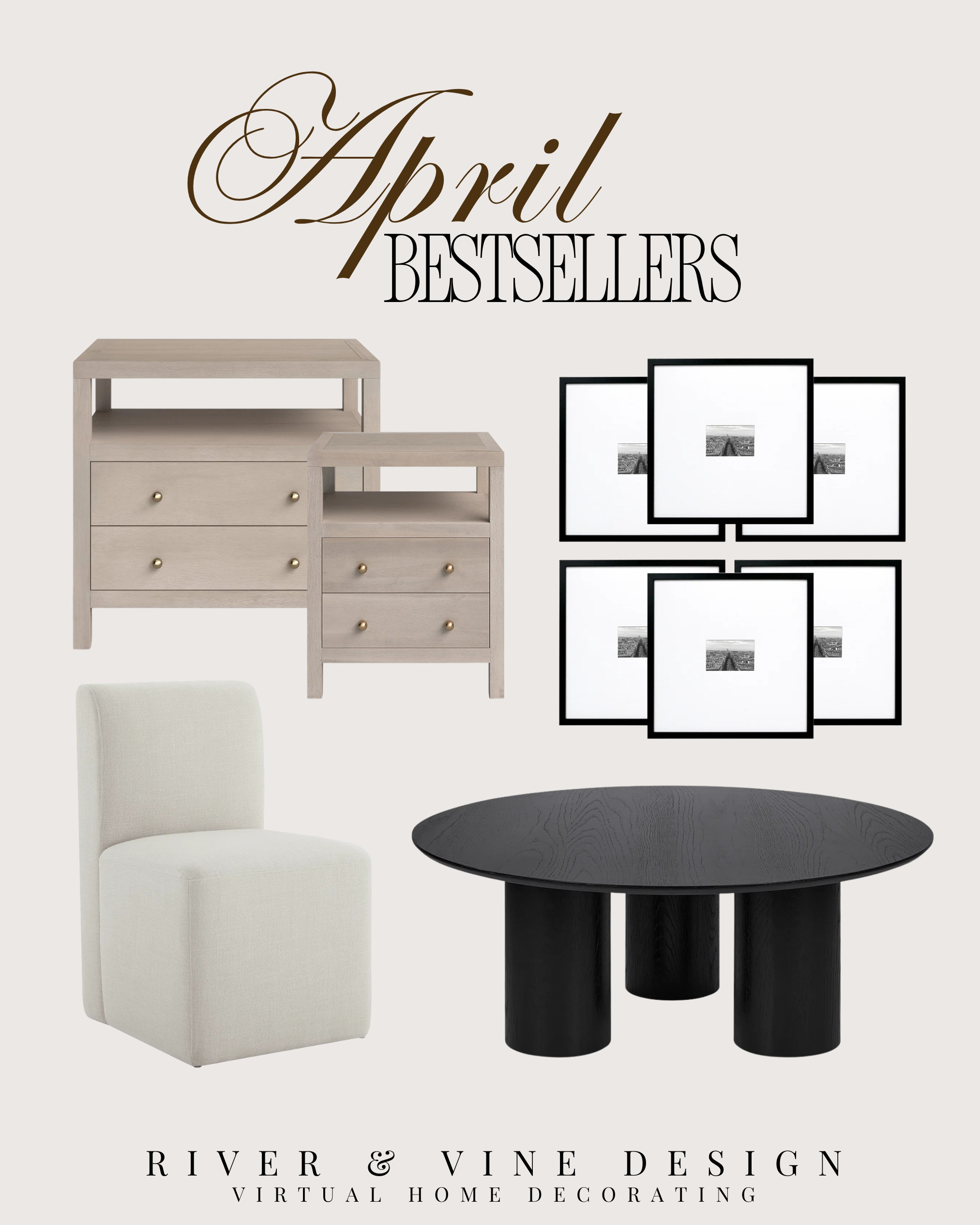 April bestsellers are in, and these are the pieces people kept coming back to for a reason.

A clean nightstand that works in almost any bedroom, an easy upholstered dining chair, a bold black coffee table that instantly makes a room feel more expensive, and a gallery frame set that does the hard part for you.

These are the kinds of pieces that make your home feel more pulled together without needing to redo the whole room.

This post contains affiliate links, and I may earn a small commission from purchases at no additional cost to you. 

 #LTKHome