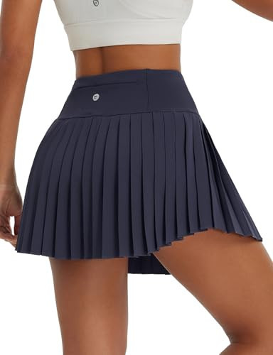 baleaf Pleated Tennis Skirt for Women with Shorts High Waisted Lightweight Athletic Golf Skort Skirts Zipper Pockets Navy Blue M | Amazon (US)