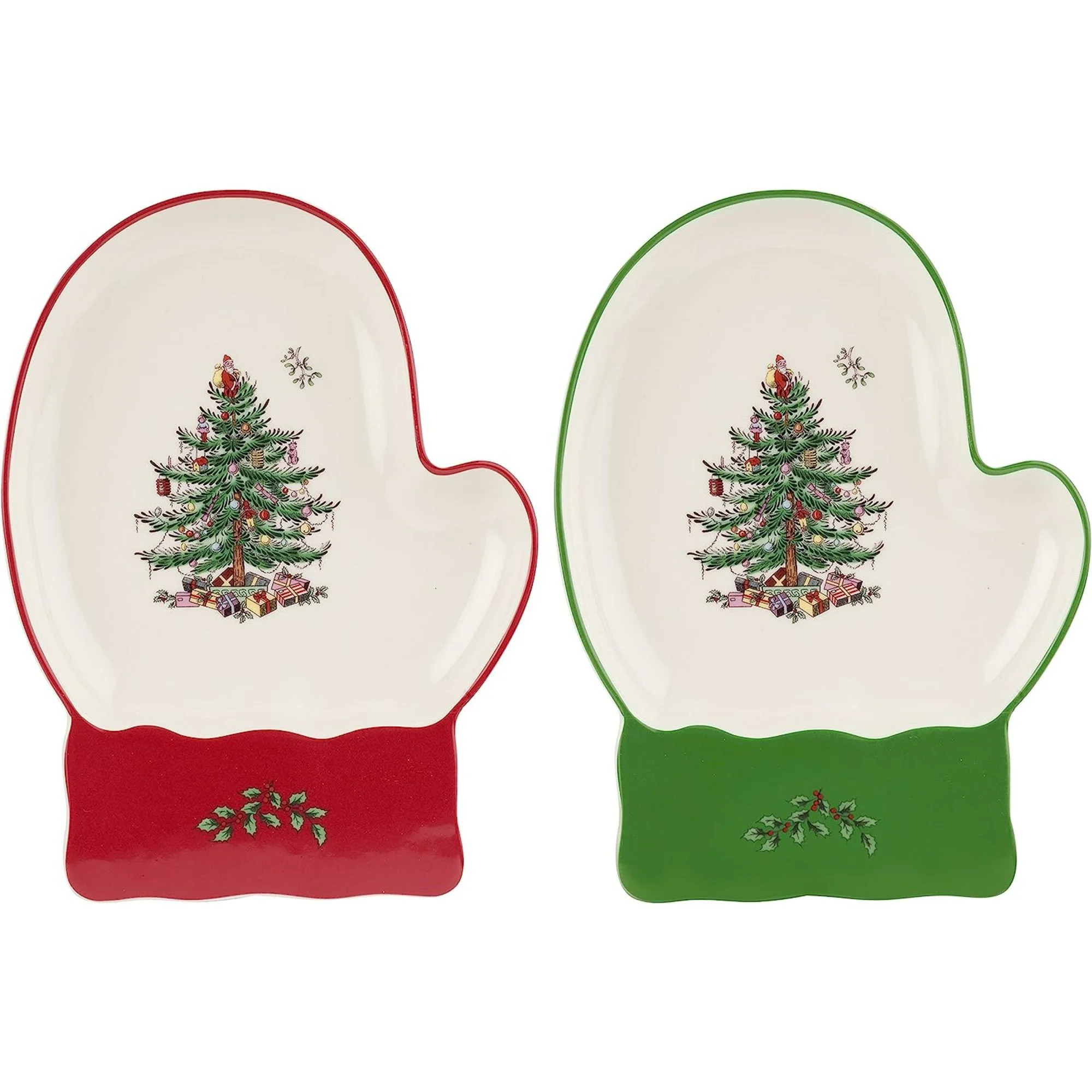 Spode Christmas Tree Mitten Dishes (Set of 2) - Red & Green Serving Platters for Cookies, Dessert... | Walmart (US)