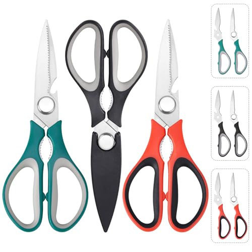 3-Pack Kitchen Scissors All Purpose Kitchen Shears Heavy Duty Scissors Stainless Steel Dishwasher Safe Cooking Scissors, Kitchen Utensils removable for Cutting Meat, Chicken,Fish, Vegetable | Amazon (US)