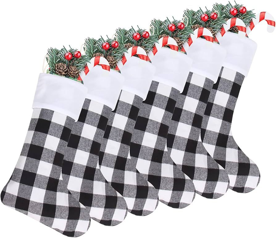 DIYASY Christmas Buffalo Plaid Stockings,6 Pack 18 Inches Large Black White Plaid Stockings with ... | Amazon (US)