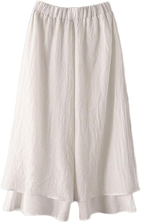 LaovanIn Women's Wide Leg Capri Pants Cotton Cropped Palazzo Trousers Culottes | Amazon (US)