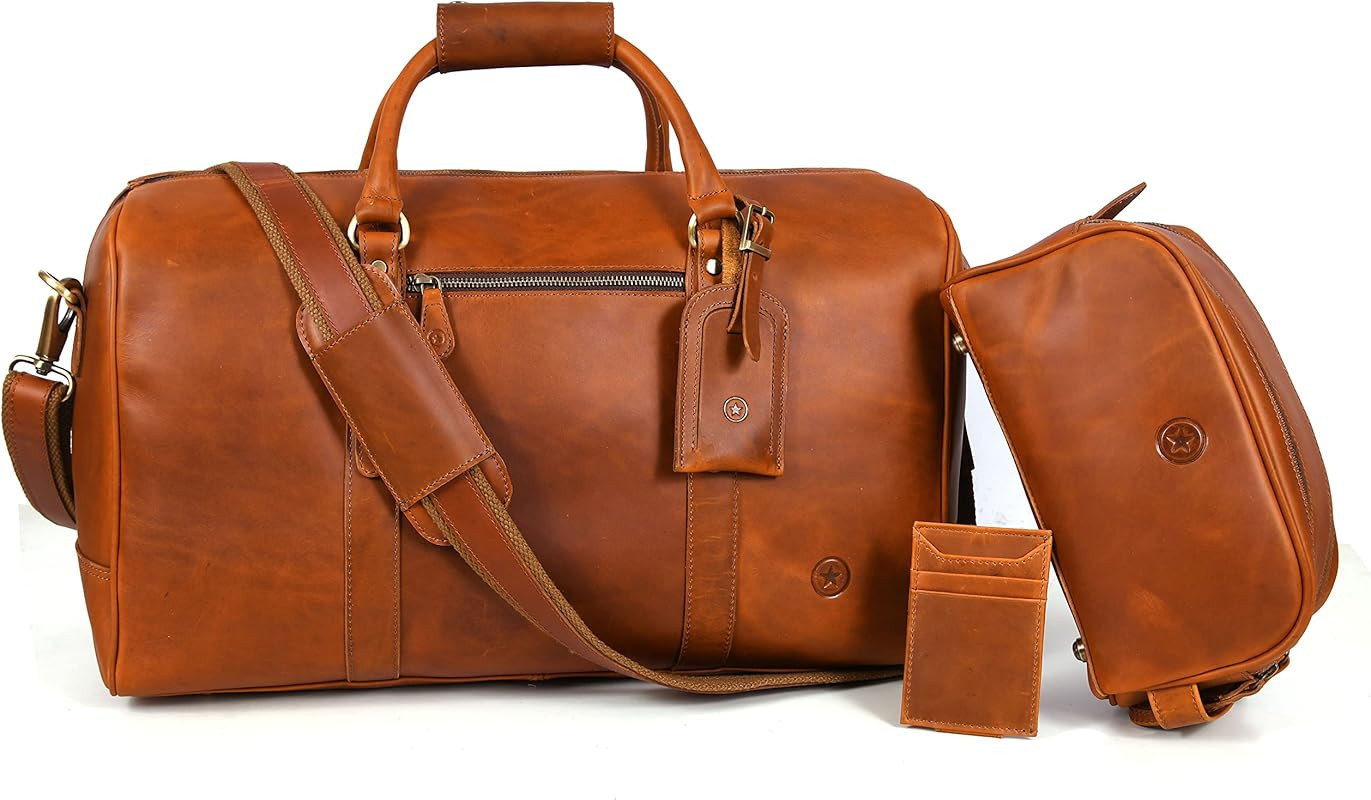 Leather Travel Duffel Bag with Toiletry Dopp Kit | Gym Sports Bag Airplane Luggage Carry-On Bag | Gi | Amazon (US)