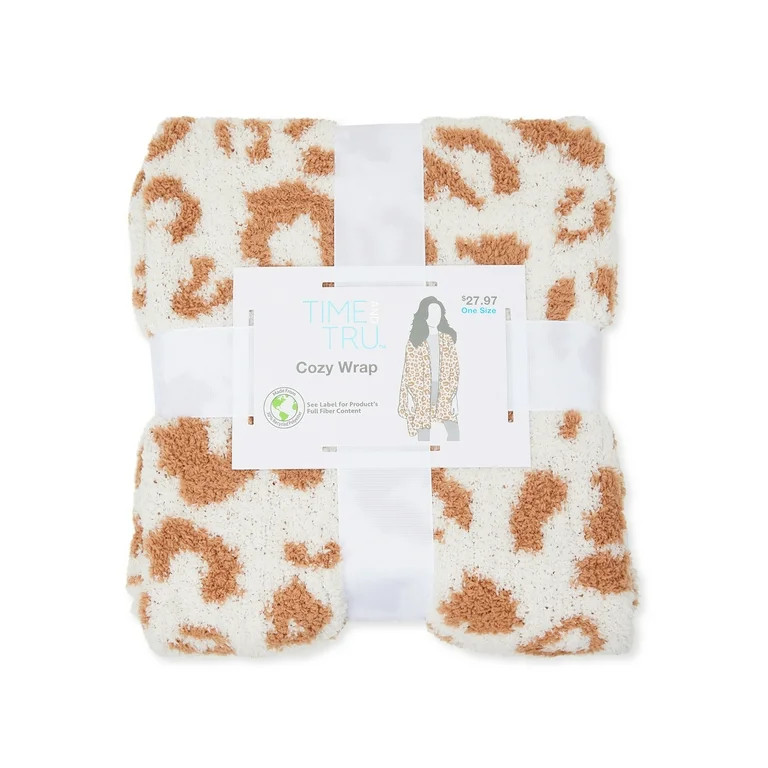 Time and Tru Women's Cozy Reversible Leopard Print Ruana Wrap | Walmart (US)