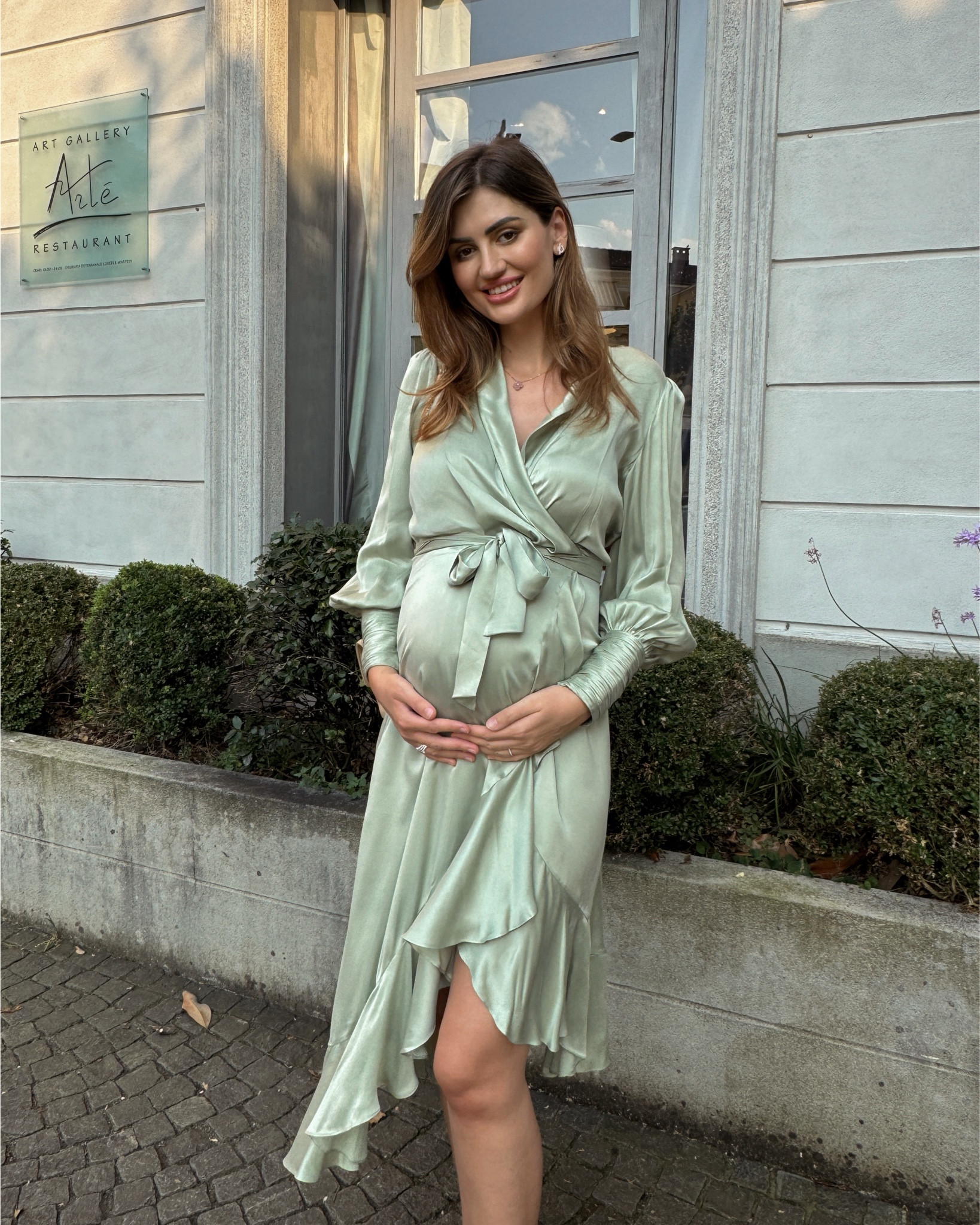 Silk wrap dress worn for my 10 year anniversary dinner. This dress is non maternity but bump friendly. I am wearing size 0, but it does run quite small on me because of my bump. This dress is a classic and comes in different colors which I linked below 👇🏻 

#LTKStyleTip #LTKBump