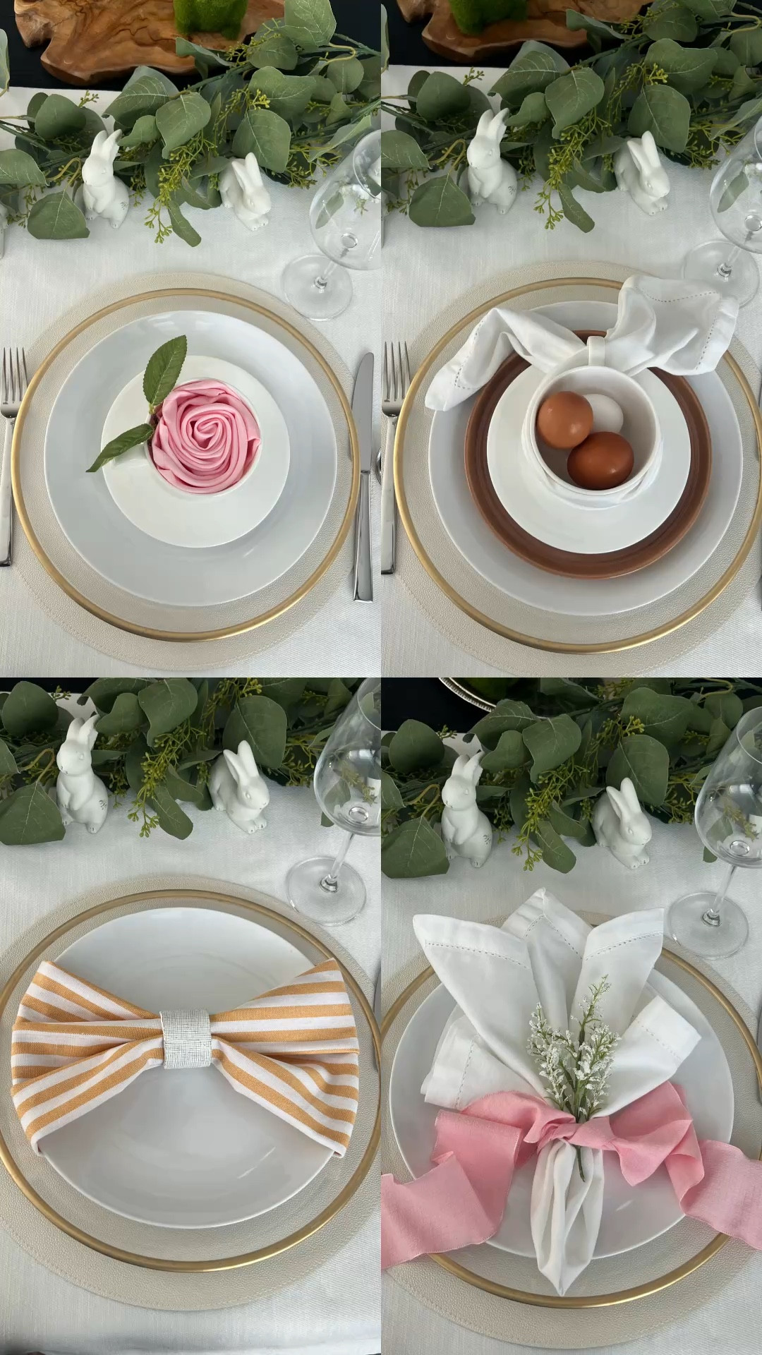 Easter tablescape, Easter place setting, spring table decor, Easter brunch table, neutral Easter decor, modern Easter table, elegant table setting, place setting ideas, layered place setting, gold rim charger, textured charger plate, white dinner plates, white dishware set, neutral table linens, linen napkins, striped napkins, pink napkins, napkin folds, Easter napkin ideas, napkin ring holders, modern napkin rings, bunny napkin fold, rose napkin fold, table styling ideas, hosting ideas, brunch table setting, coffee cup place setting, coffee cup styling, spring hosting ideas, modern hostess, entertaining at home, table decor inspiration

#LTKHome #LTKSeasonal