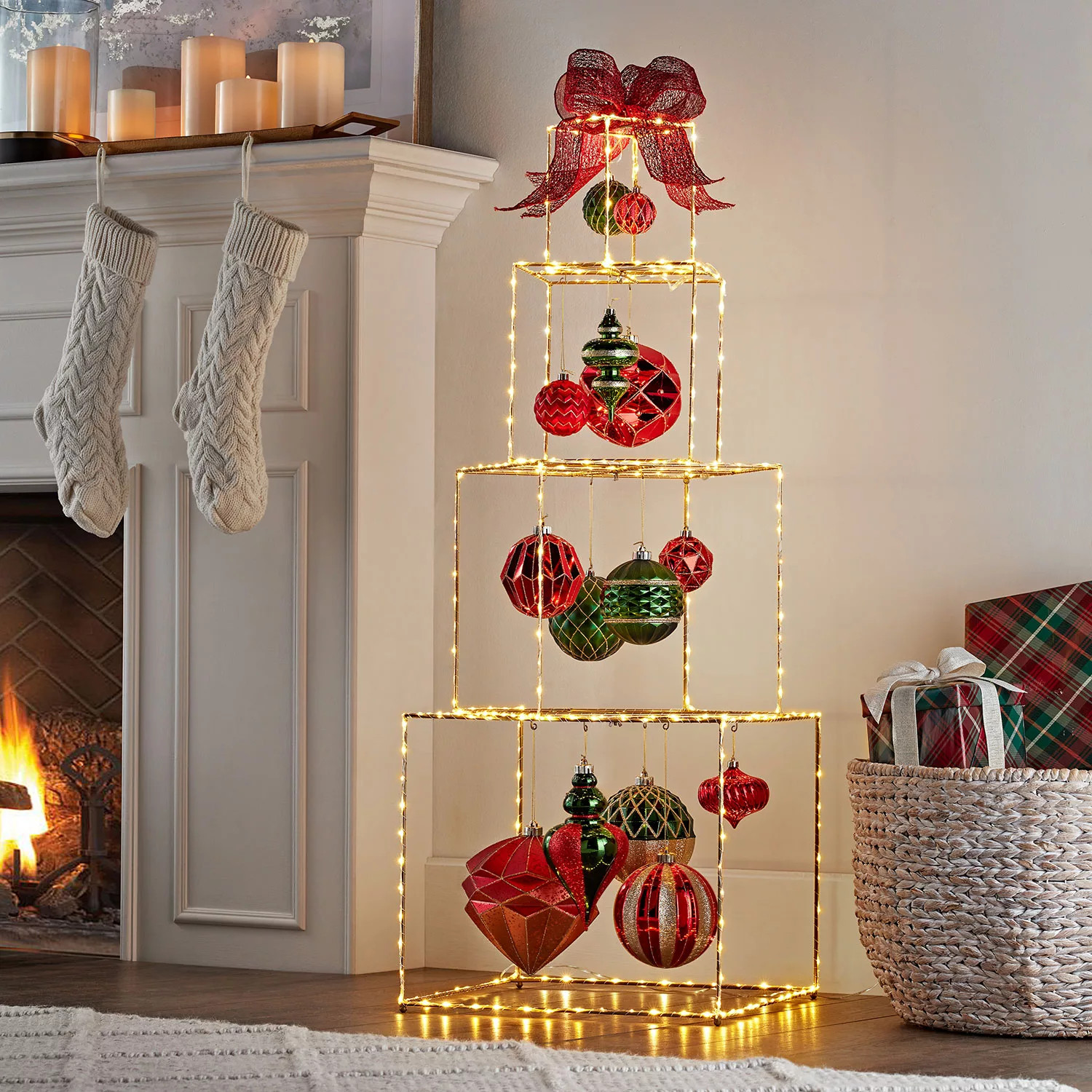 Member's Mark Pre-Lit 52" Stacked Giftbox Décor - Red and Gold | Sam's Club