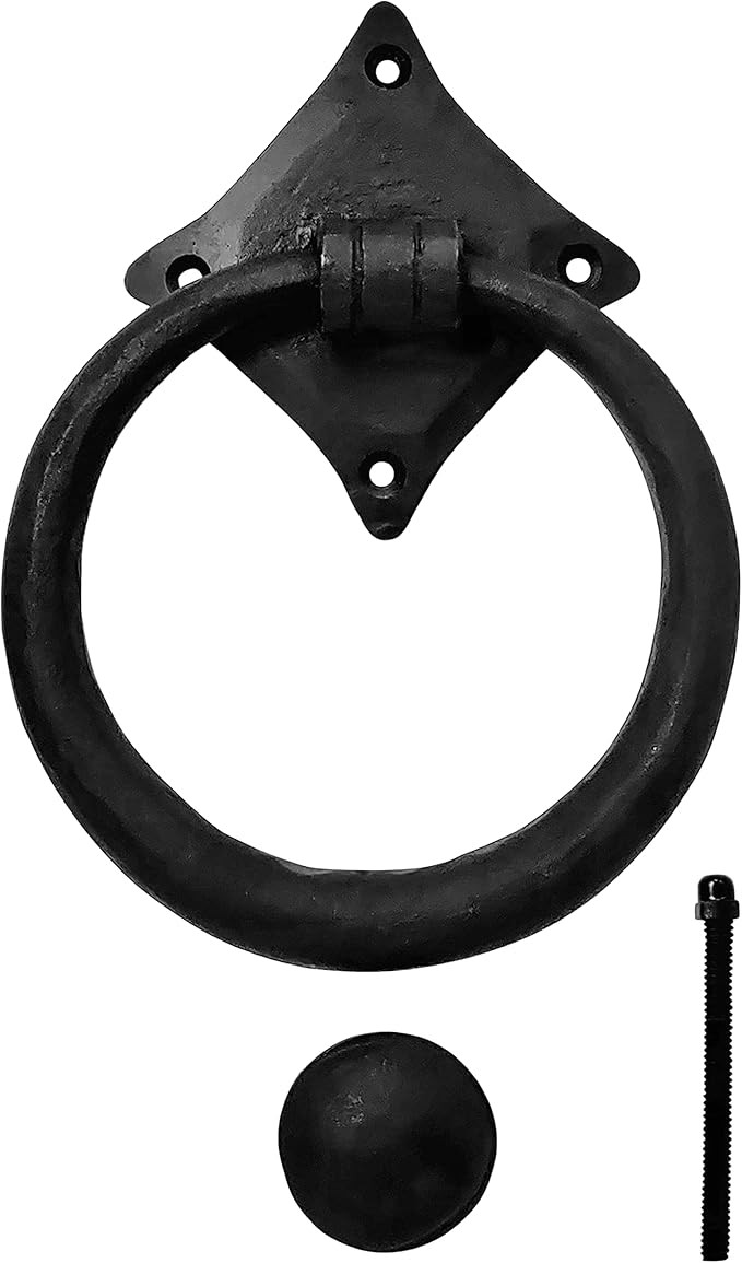 Black Hand Forged Iron Door Knocker for Front Door - Handmade Natural Oil Black Iron Door Knocker... | Amazon (US)