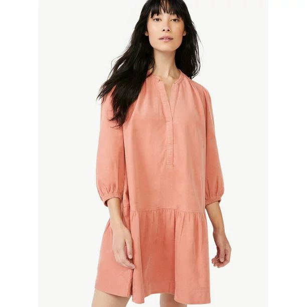 Free Assembly Women's Cotton Swing Dress with ¾ Puff Sleeves - Walmart.com | Walmart (US)