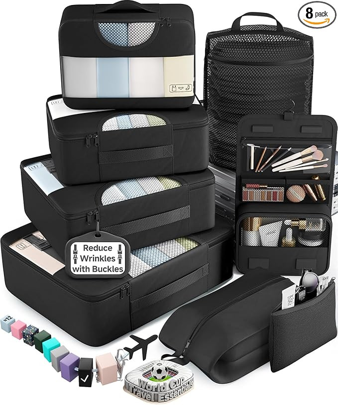 Veken 10 Set/8 Set Packing Cubes for Travel Essentials,Anti-Wrinkle Buckled Suitcase Organizer fo... | Amazon (US)