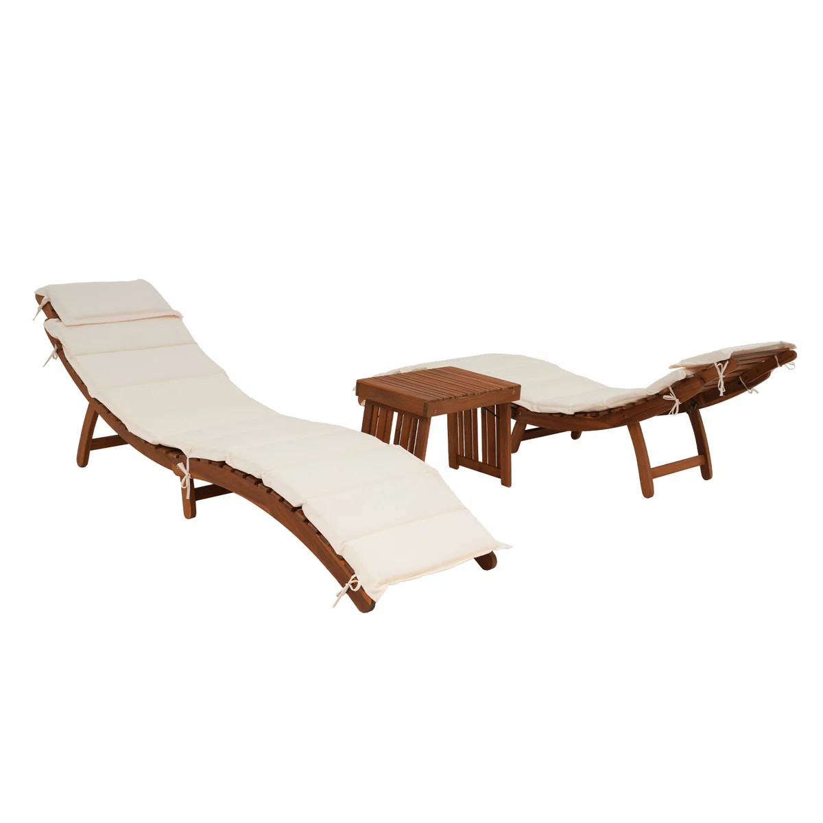 Rashara Outdoor Wood Chaise Lounge Set with Table , Cushion Included | Wayfair North America