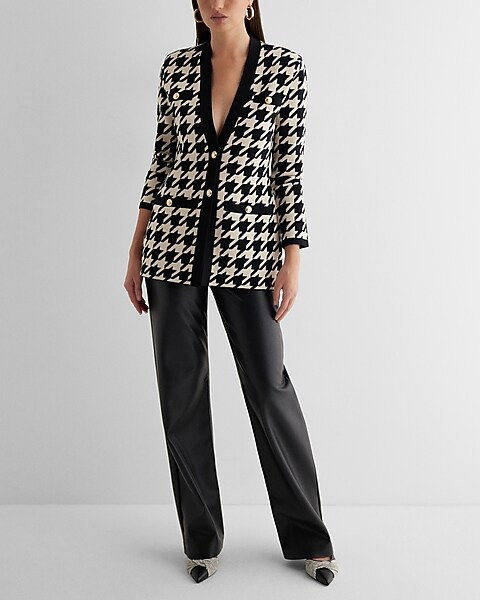 Fitted Houndstooth Novelty Button Sweater Jacket | Express