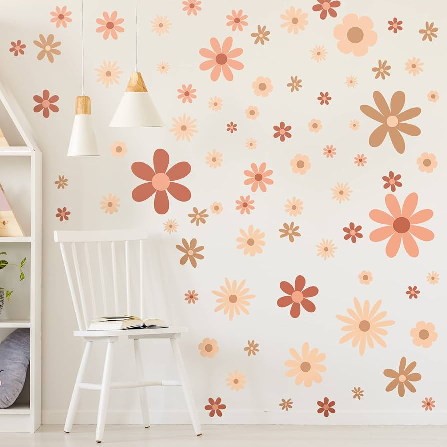 Kisston 90 Pcs Daisy Wall Decal Alphabet Vinyl Wall Decals Boho Decal Daisy Stickers Boho Groovy ... | Amazon (US)