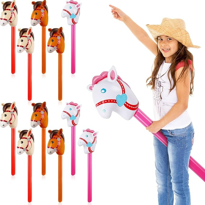 Chivao 12 Pieces Inflatable Stick Horse for Kids Horsehead Stick Balloon Cute Horse Sticks Inflat... | Amazon (US)