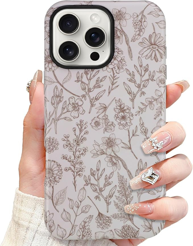 SOKAD Magnetic Sage Floral Phone Case for iPhone 16 Pro Max, Vintage Beige Flower Pattern Compati... | Amazon (US)