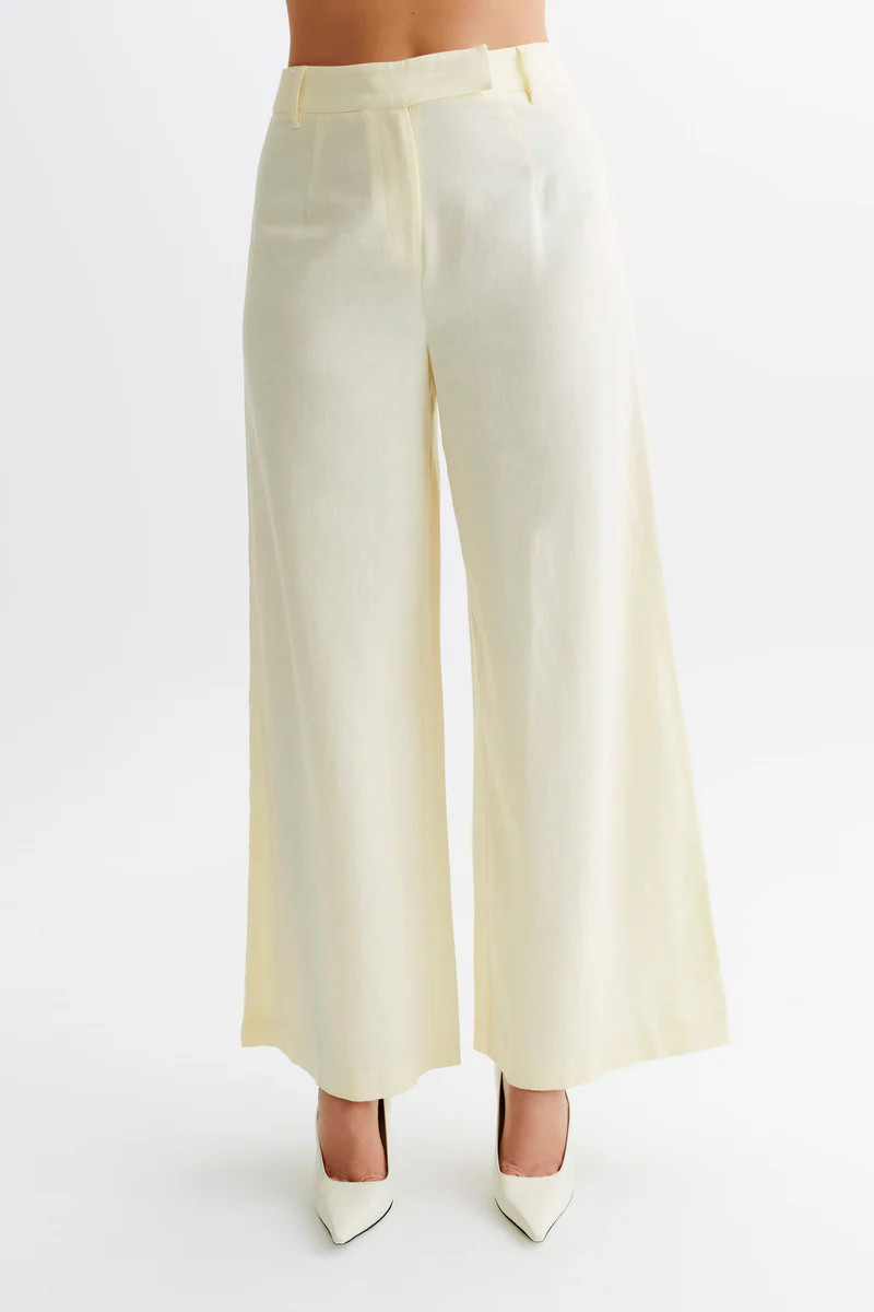 Franca Linen Wide Leg Pant - Lemon Sherbet | MESHKI US