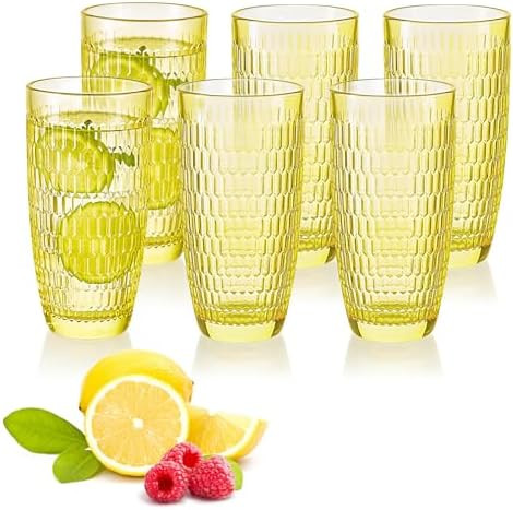 CREATIVELAND Highball Beverage Glasses Set of 6 Romantic Colored Thick & Heavy Base Big Capacity ... | Amazon (US)
