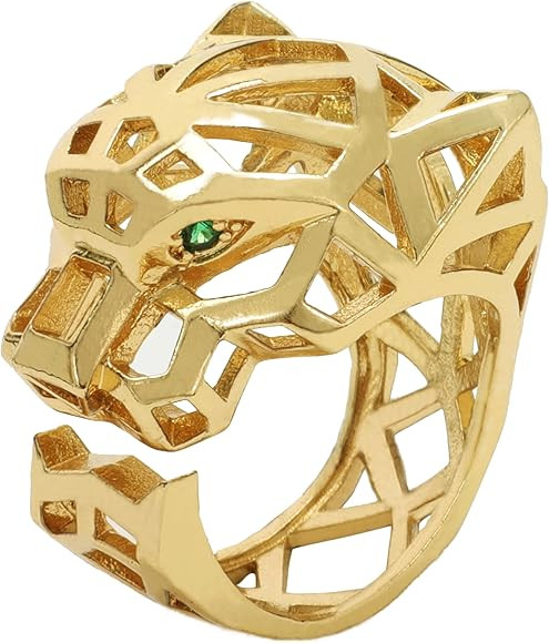 AIKAITUO Gold Leopard Head Adjustable & 3D Mesh Ring Fashion Fun Men's & Women's Ring Jewelry | Amazon (US)