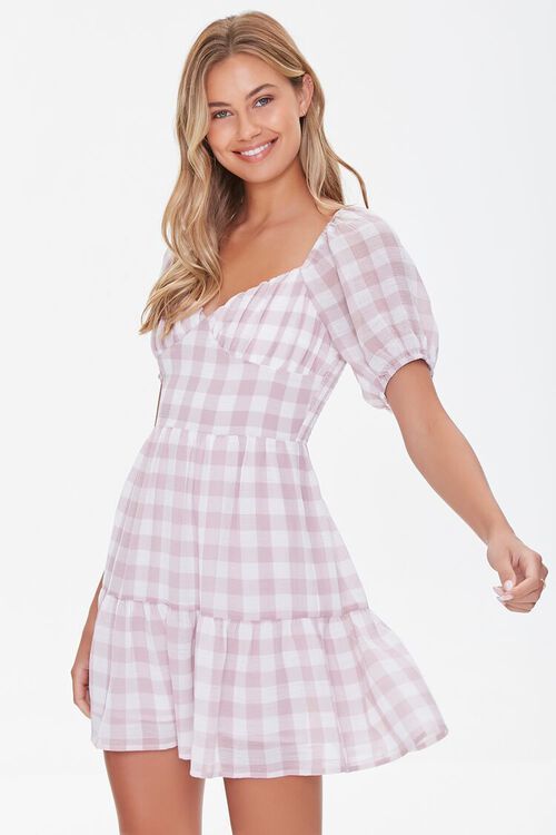 Plaid Sweetheart Puff-Sleeve Dress | Forever 21 (US)