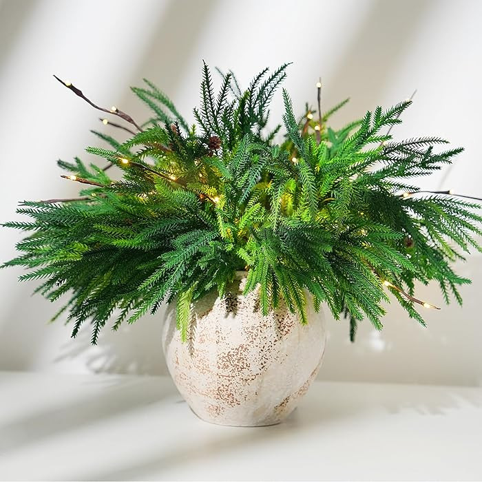 Ramas de pino Norfolk de Navidad, 12 paquetes de hojas verdes artificiales de Navidad y 2 ramas d... | Amazon (US)