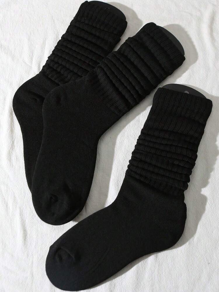 3 Pairs Women's Solid Black Velvet Mid-Calf Socks (No Sock Card), Christmas Gift | SHEIN